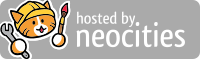 A graphic showing digital art of the orange and white Neocities cat wearing a hardhat and holding a paintbrush and a spanner. There is white text on a grey background reading Hosted by Neocities.